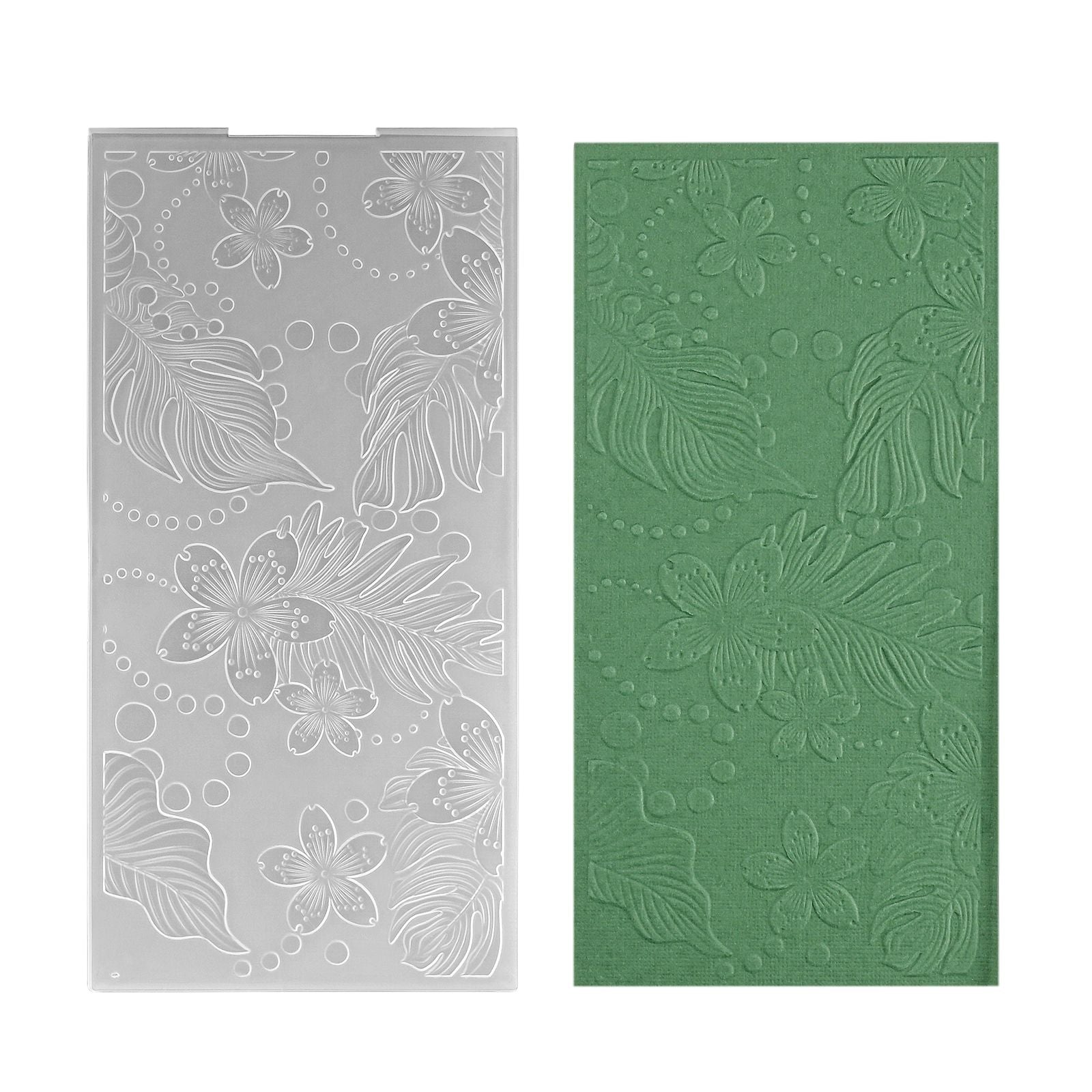 Le choix de Nellie • Dossier de gaufrage 3D fond feuilles et fleurs 10,5x20,5cm