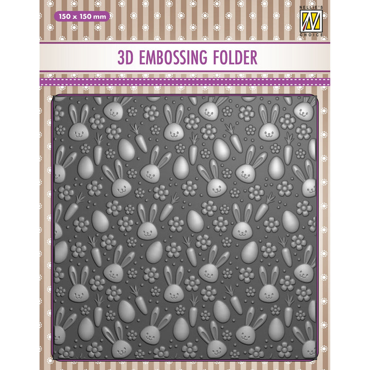 Le choix de Nellie • Dossier de gaufrage 3D fond lapins carottes 15x15cm