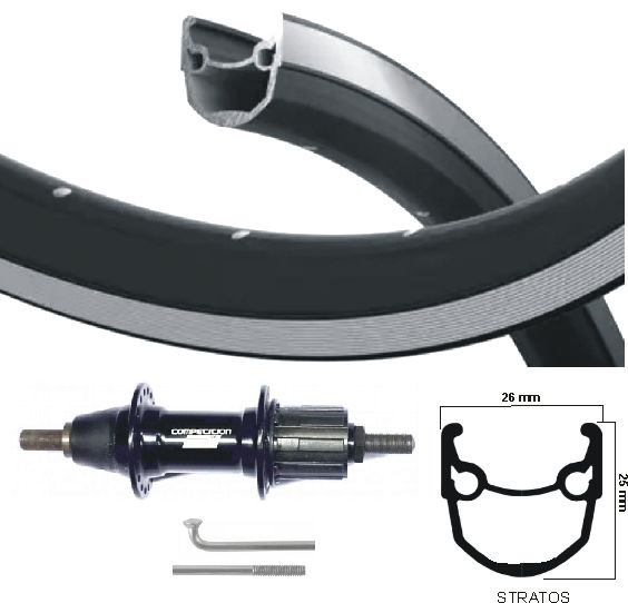 KGS Roue arrière 28 pouces (622) Rim Black Silver Cass 7SP Axe fixe