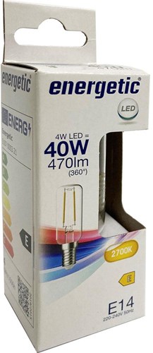 Lampe tube LED Energetic T25 E14 4-40W 2700K filament clair - 2720030