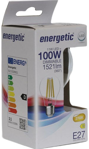 Energetic LED verre e27 11-100w 2700k filament clair dimmable - 2720350