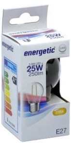 Energetic Balle LED E27 2,1-25W 2700K filament clair - 2720250