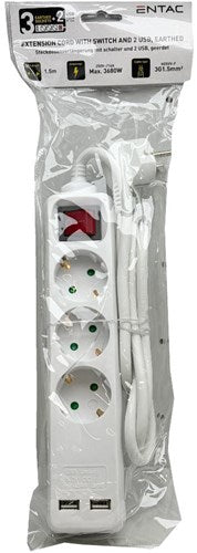 Cordon Entac tcd ra 3v 1,5m avec 2xusb + interrupteur blanc - 6872632