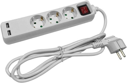 Cordon Entac tcd ra 3v 1,5m avec 2xusb + interrupteur blanc - 6872632