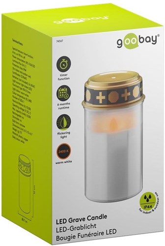 Lampe funéraire LED Enzo | 12 cm avec minuterie | blanc (sans batterie 2xc) | lumière commémorative | lumière funéraire | lumière de deuil - 5099412