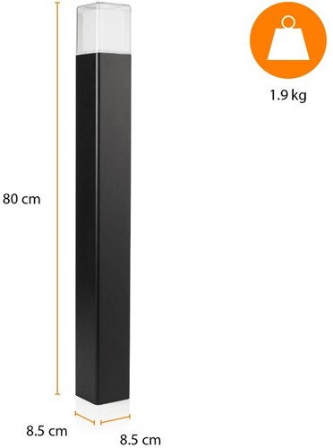 Lampadaire Enzo | noir | 80 cm | carré | 12w mené | ip44 3000k | logiciels intelligents ool-50018 - a5019000