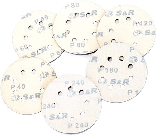 Enzo sr jeu de papier de verre velcro 125 mm 60 pcs : chacun 10x p40, p60, p80, p120, p180, p240, 8 trous - b07gc4xnjq