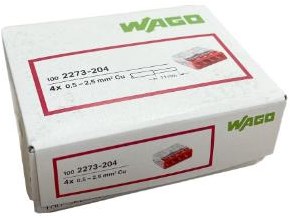 Pince à souder Wago 4 voies 0,5-2,5qmm tra rouge 2273-204 | 100 pièces
