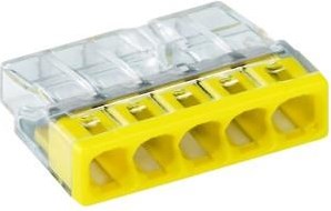 Pince à souder Wago 5 voies 0,5-2,5qmm tra jaune 2273-205 | 100 pièces