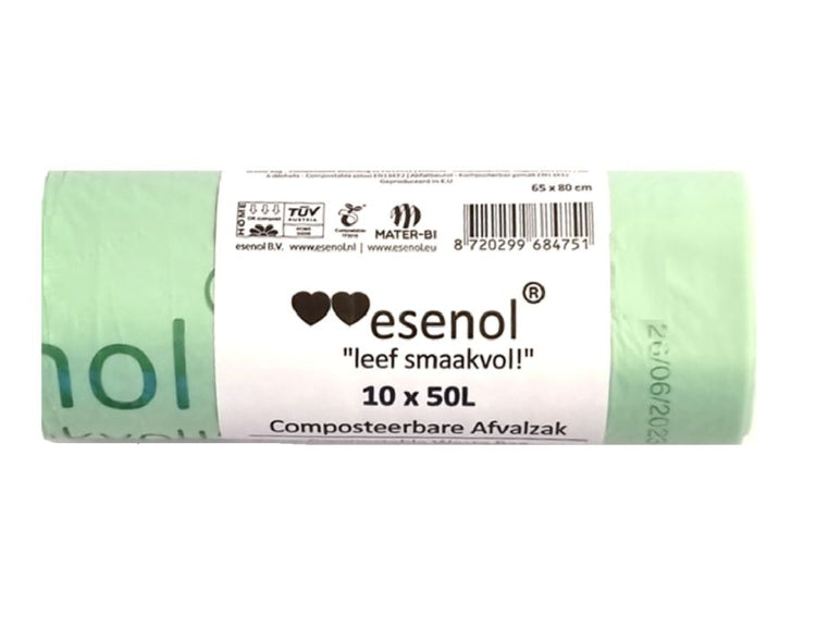Sacs à déchets compostables en direct en direct ESENOL 50 litres 1 rouleau de 10e