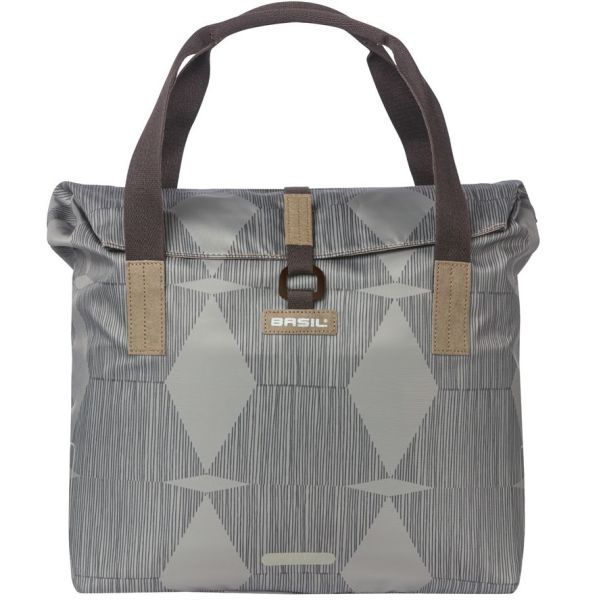 Basil Elegance Fietshopper, animal vert, repliement de retenue à l'eau, sangle à main en polaire, 20-26L, taupe