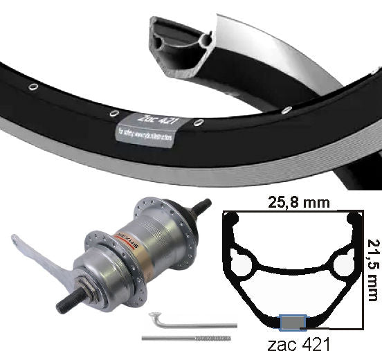KGS Roue arrière 28 pouces (622) ZAC421 Black Silver Nexus 3 Brake Hub
