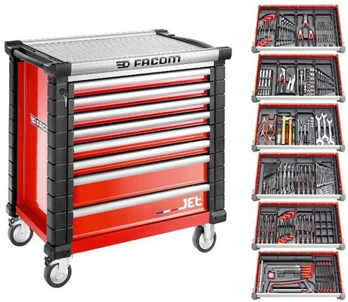 Facom desserte à outils 8 tiroirs m4a | avec 6 tiroirs remplis | rouge - jetcm215bnl