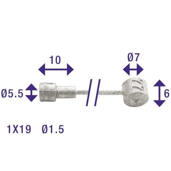 Edge Rem Binnenkabel 2250 mm avec 2 mamelons