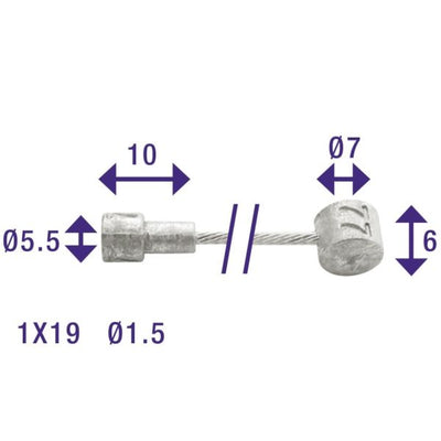Edge Rem Binnenkabel 2250 mm avec 2 mamelons