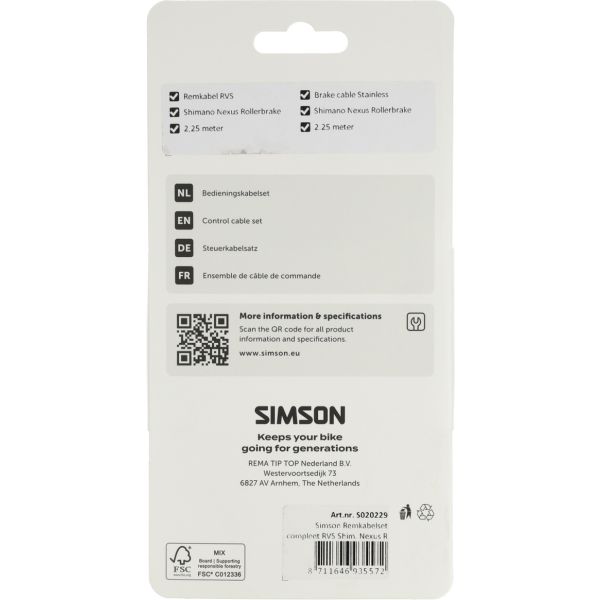 Jeu de câbles de frein Simson, cale complète en acier inoxydable. Nexus Rollerbr. noir