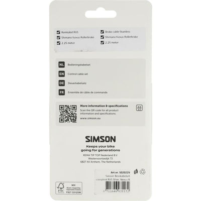Jeu de câbles de frein Simson, cale complète en acier inoxydable. Nexus Rollerbr. noir