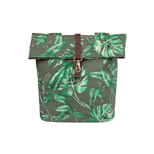 Basil Ever-Green sacoche double pour vélo, PET recyclé, fermeture pliante résistante à l'eau, cuir végétal, 28-32L, vert thym