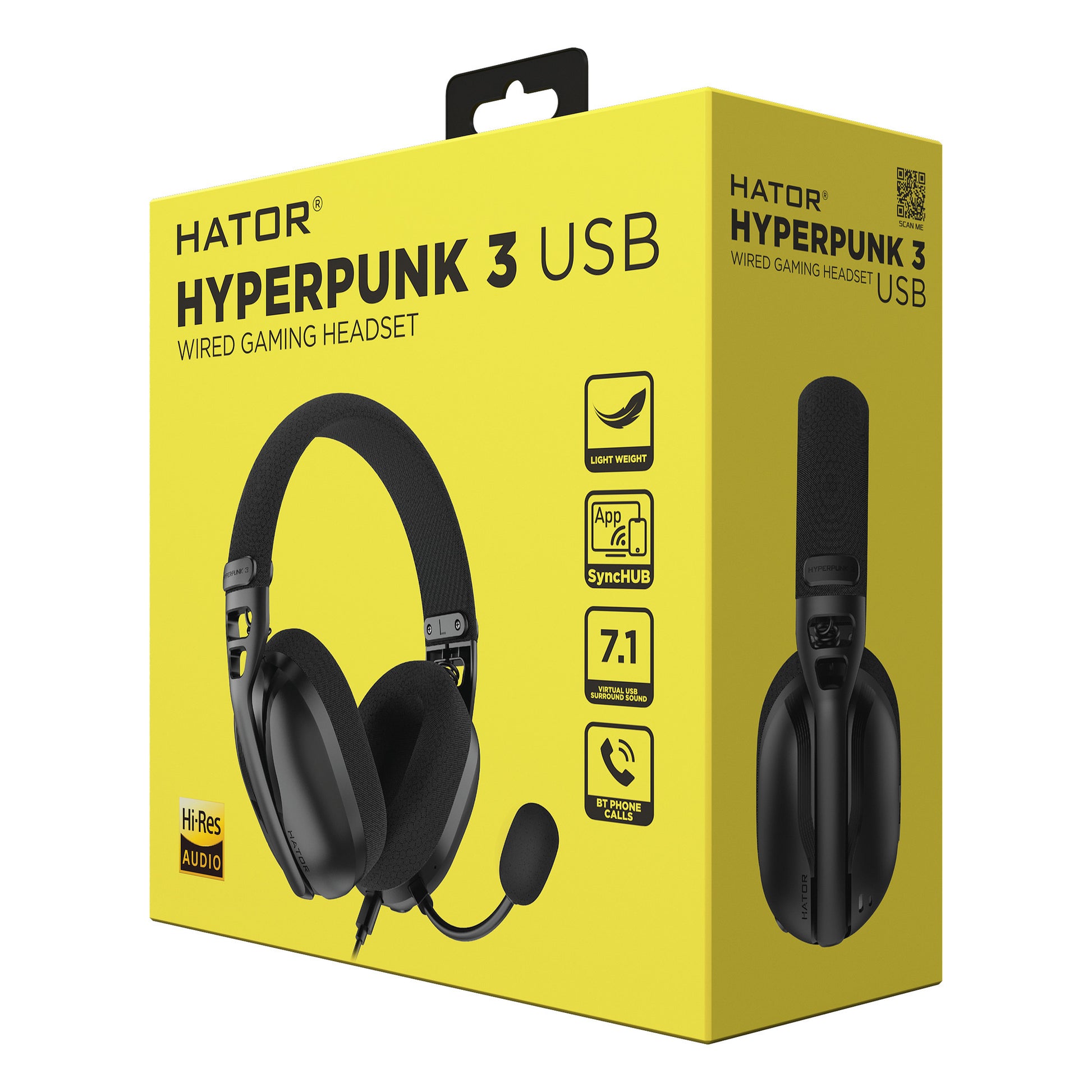 Casque de jeu supra-auriculaire USB Hator hyperpunk 3 (noir, son surround virtuel 7.1, USB-A USB-C Bluetooth)