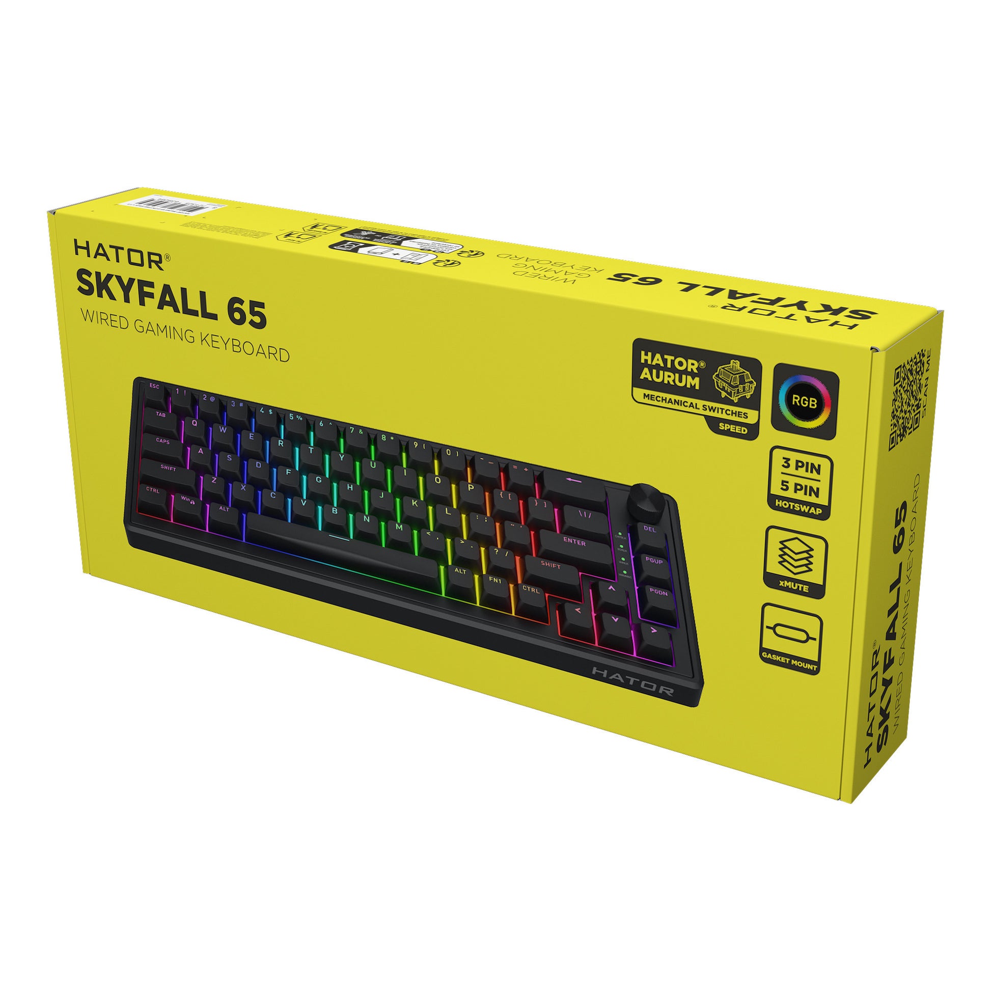 Hator skyfall filaire, clavier de jeu (noir, disposition américaine, hator aurum sterling, 65%, RVB, double shot abs, hot-swap)