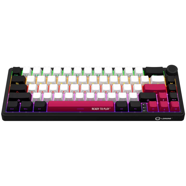 Lorgar kbp70mw, clavier de jeu (noir, disposition américaine, violet toxique logar, 65%, rvb, remplaçable à chaud, pbt double-shot, bluetooth 2.4ghz usb)