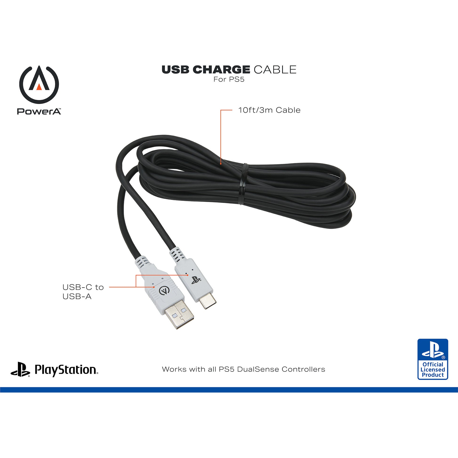 Câble Powera USB-C pour Playstation 5 (noir et blanc, 3 mètres)