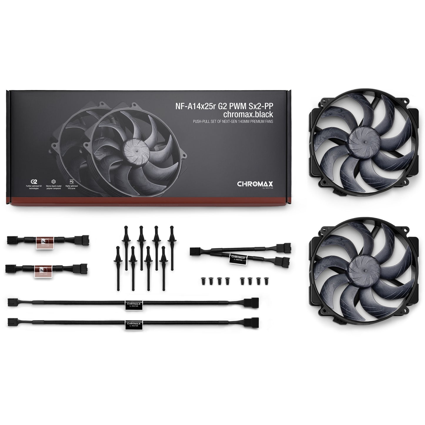 Noctua nf-a14x25r g2 pwm sx2-pp chromax.black ventilateurs de boîtier (noir, 2 pièces, 140 x 140 x 25 mm)