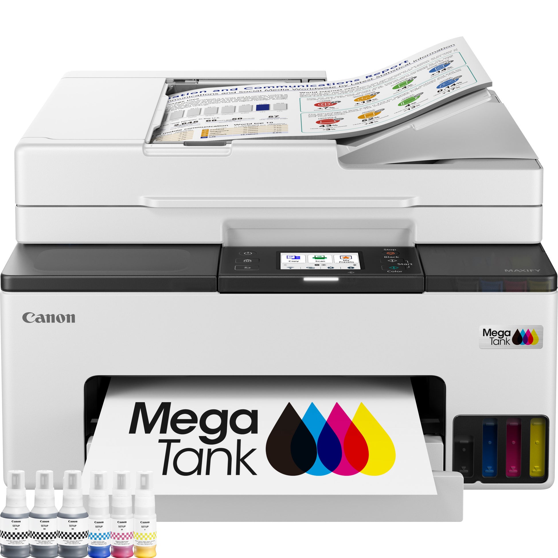 Imprimante à jet d'encre couleur Canon maxify gx2051 avec imprimante à jet d'encre tout-en-un rechargeable à méga réservoir avec fonction de télécopie (blanc, impression, copie, numérisation, télécopie, Wi-Fi)