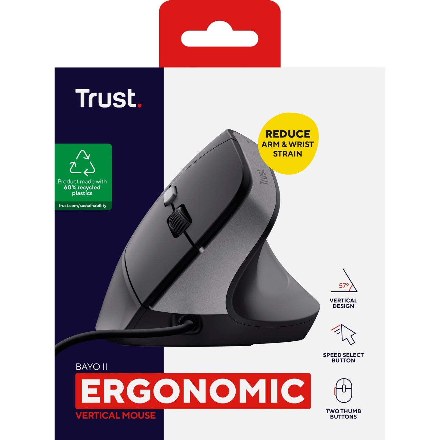 Souris ergonomique Trust bayo ii (noir, 800 dpi - 2 400 dpi)