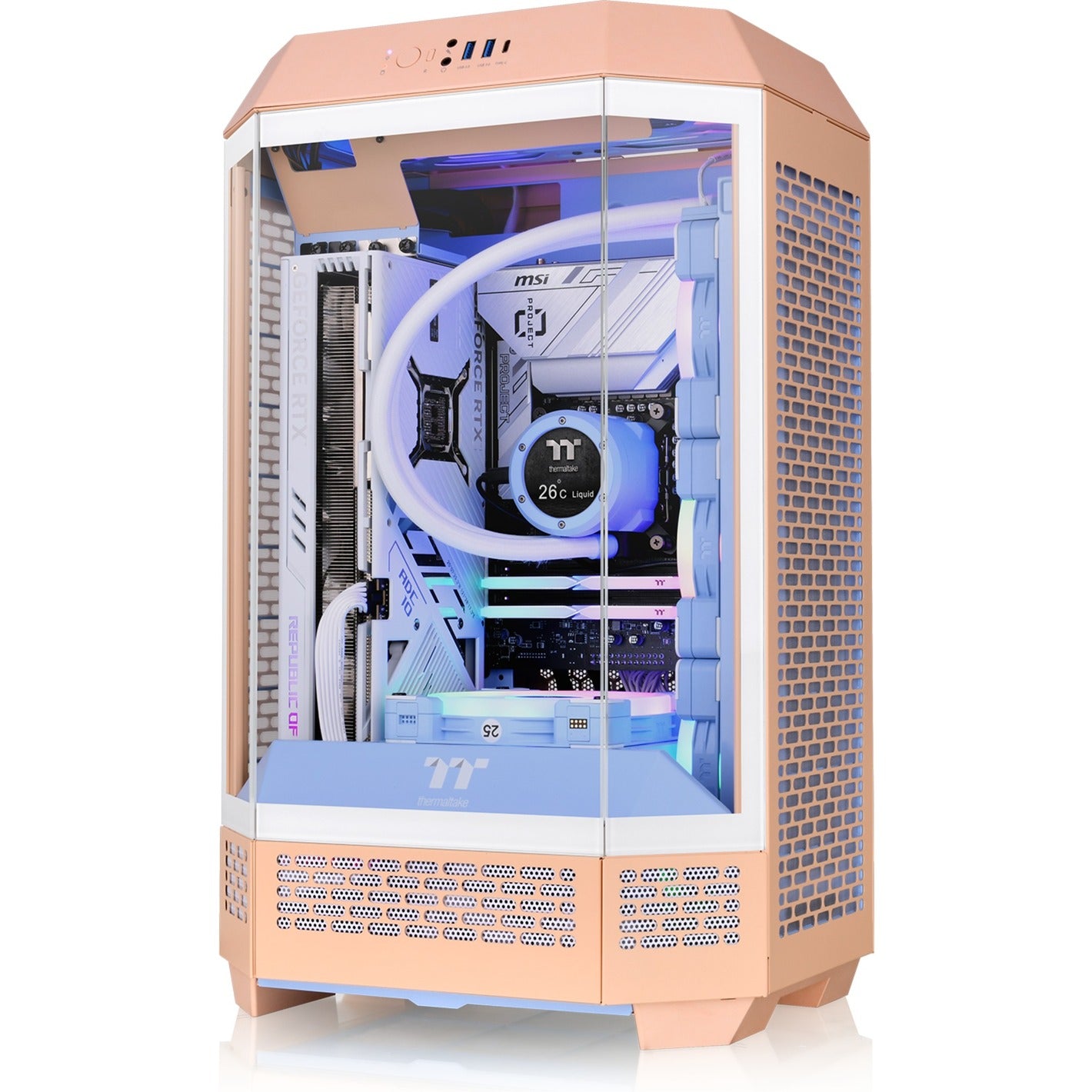 Thermaltake the tower 300 - boîtier mini tour pêche fuzz (pêche | 3x USB-A | verre trempé)