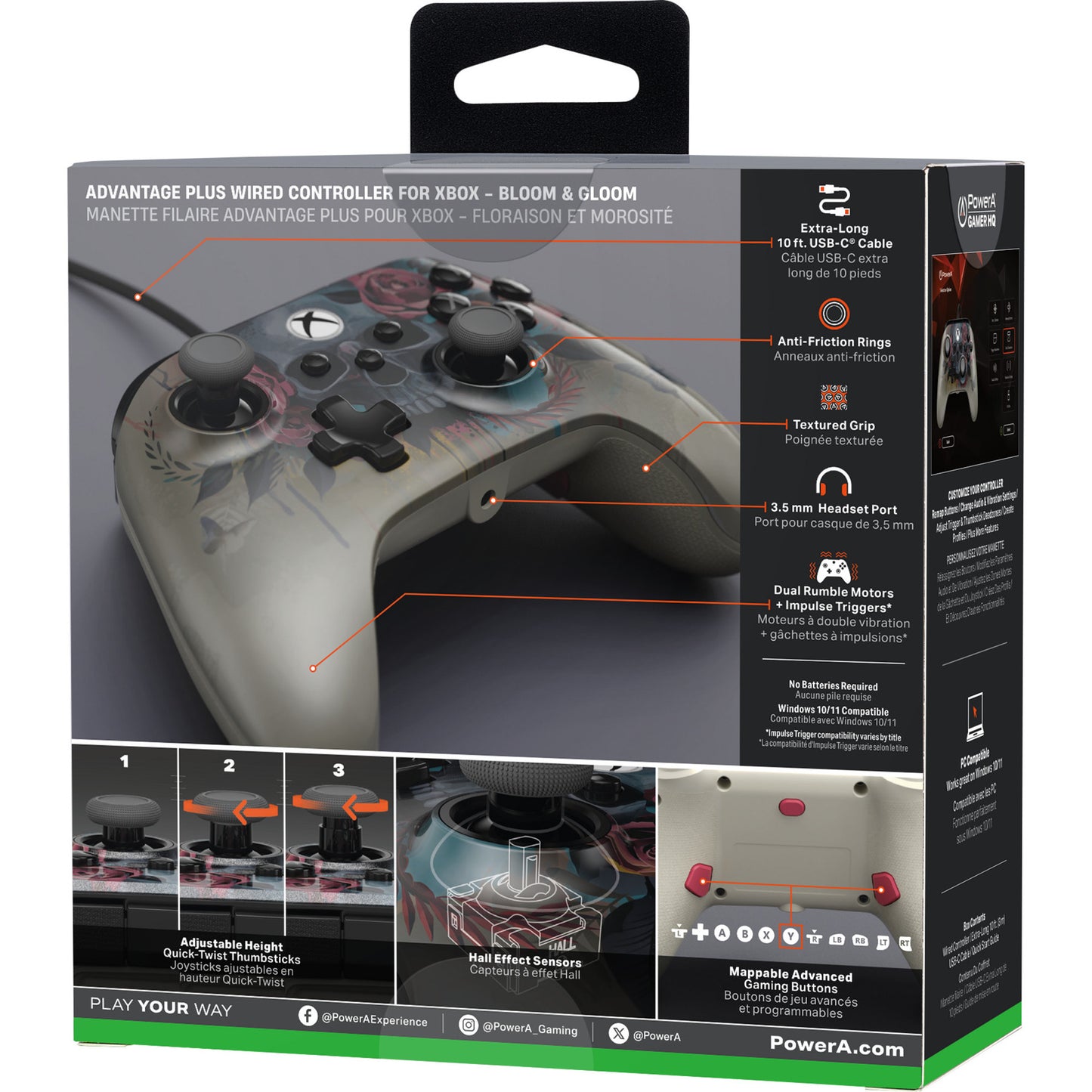 Manette filaire Powera Advantage Plus pour Xbox Series X|s - Bloom Gloom (argent, Xbox Series X|s, Xbox One, PC)