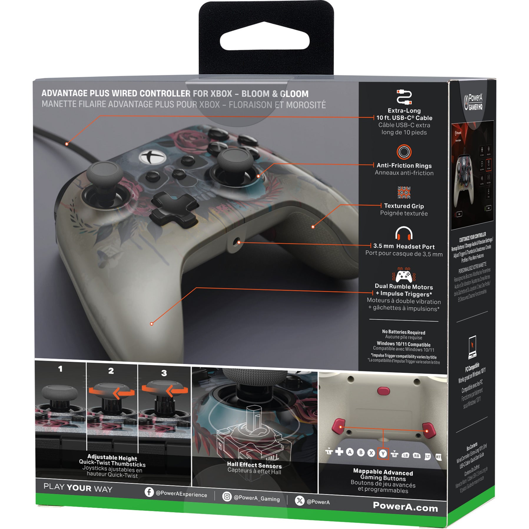 Manette filaire Powera Advantage Plus pour Xbox Series X|s - Bloom Gloom (argent, Xbox Series X|s, Xbox One, PC)