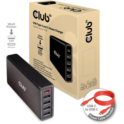 Club 3D USB Type A et C Charger, 5 ports jusqu'à 111W