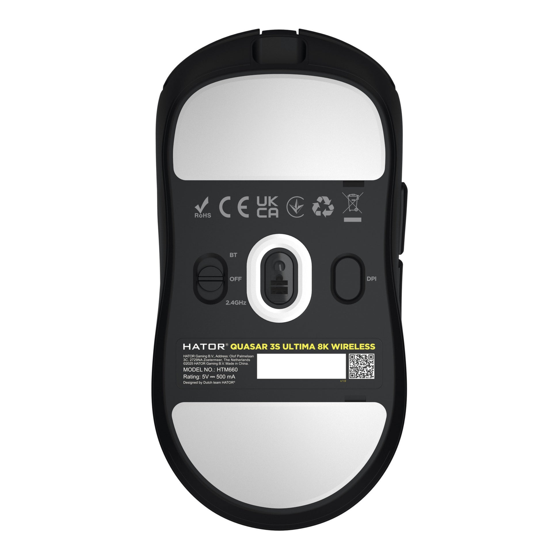 Hator Quasar 3S Ultima 8K Souris de jeu sans fil (noir, 30 000 DPI, Bluetooth USB 2,4 GHz)