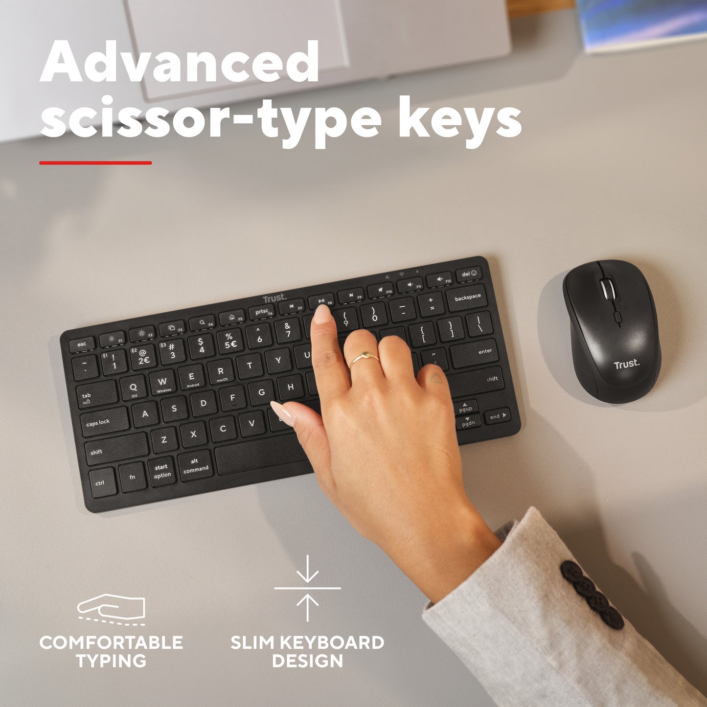 Clavier Bluetooth Trust Nado II (noir, disposition US, commutateurs ciseaux, Bluetooth)