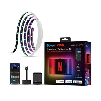Bande LED Govee envisual smart TV rétroéclairage 3s (WiFi 2,4 GHz, Bluetooth, pour téléviseurs 55 - 65 pouces)