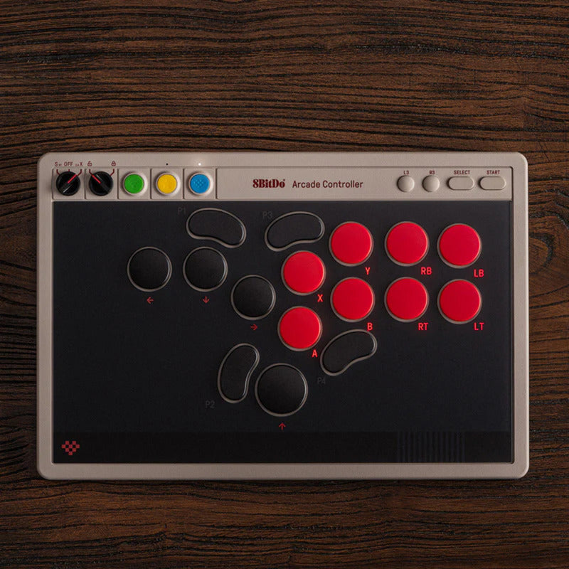 Manette d'arcade 8bitdo (gris rouge, usb bluetooth 2,4 ghz, nintendo switch, pc)