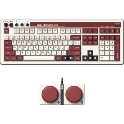 8bitdo clavier mécanique rétro édition fami, clavier de jeu (beige rouge, disposition américaine, boîte kailh blanche, Bluetooth basse énergie, sans fil 2.4G, USB)