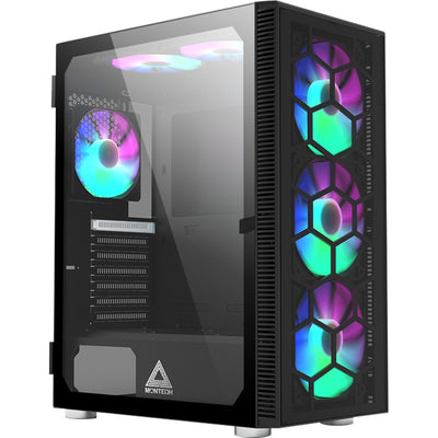 Boîtier tour midi en verre Montech x3 (noir | 3x USB-A | RGB | verre trempé)