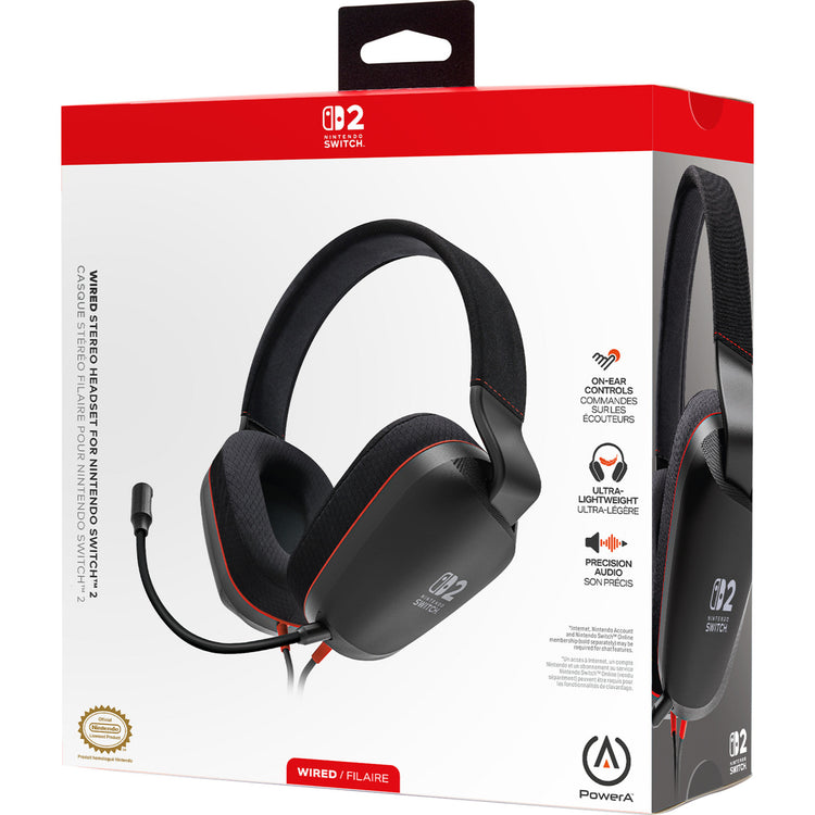 Casque stéréo filaire Powera pour casque de jeu supra-auriculaire Nintendo Switch 2 (noir rouge, Nintendo Switch 2, Nintendo Switch – modèle OLED, Nintendo Switch, Nintendo Switch Lite)