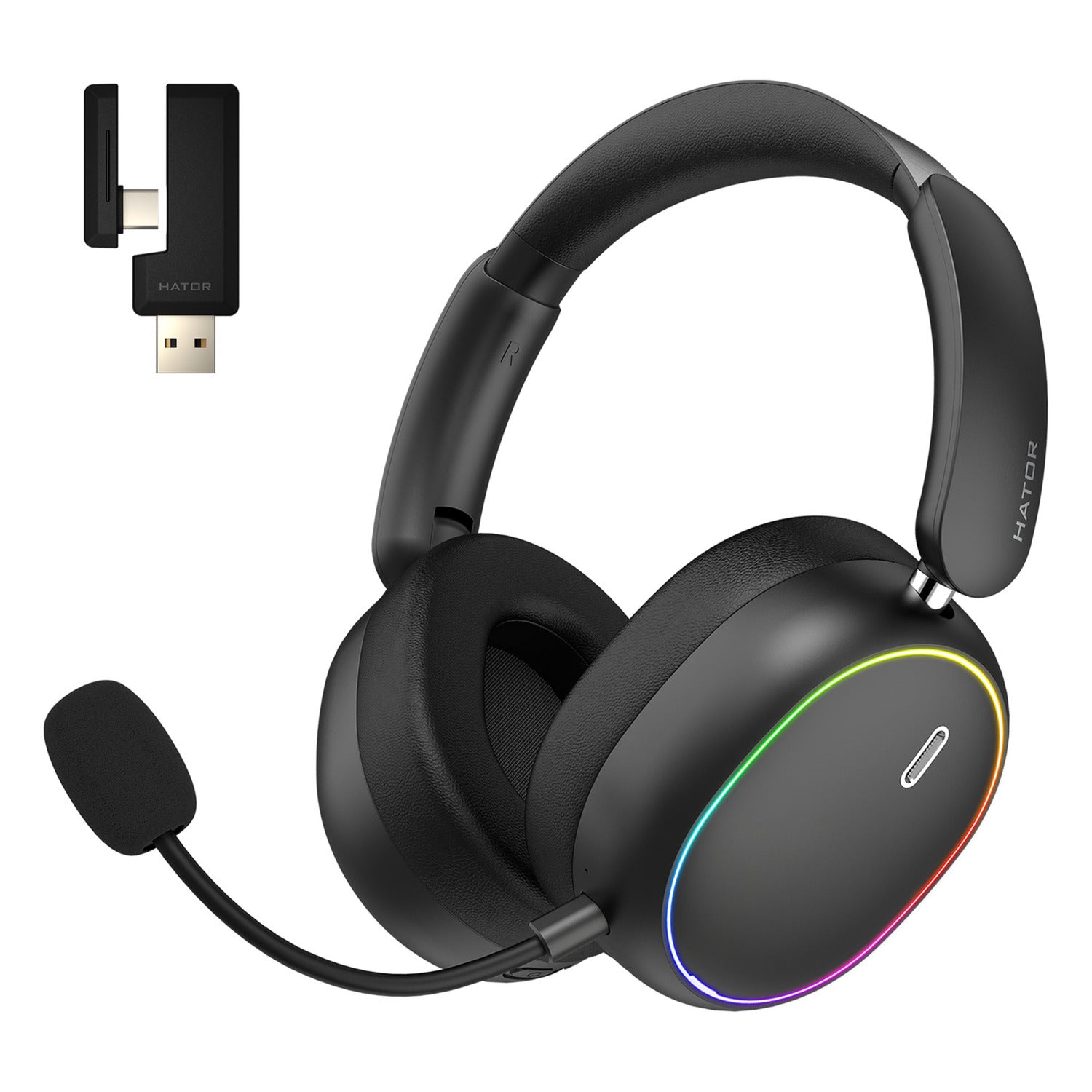 Casque de jeu supra-auriculaire sans fil Hator Phoenix 2 (noir, RVB, 2,4 GHz Bluetooth 5.4 USB-C)