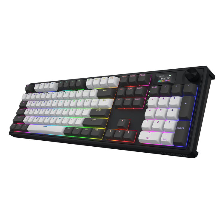 Hator skyfall pro sans fil, clavier de jeu (noir, disposition américaine, hator aurum vanille silencieux, RVB, pbt double-shot, échange à chaud, bluetooth usb-c 2,4 GHz)