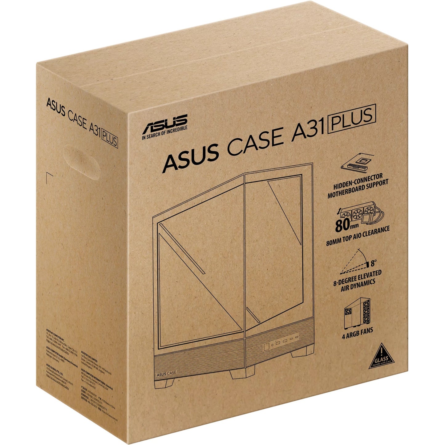 Boîtier tour midi Asus a31 plus (noir | 2x USB-A | 2x USB-C | verre trempé)