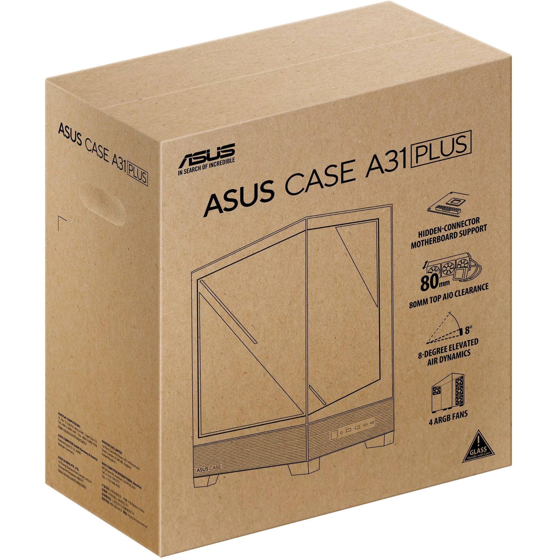 Boîtier tour midi Asus a31 plus (noir | 2x USB-A | 2x USB-C | verre trempé)