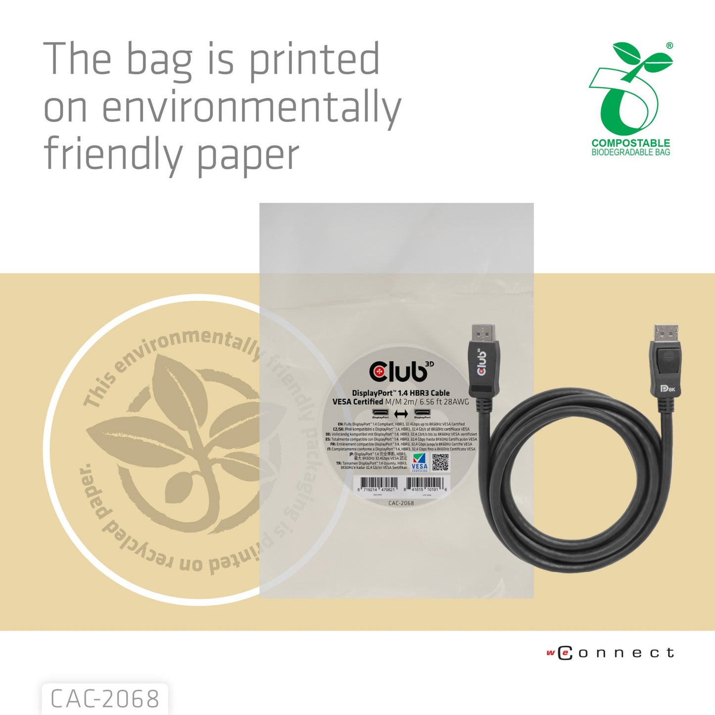 Club 3D Displayport 1.4 Displayport 1.4 masculin-masculin