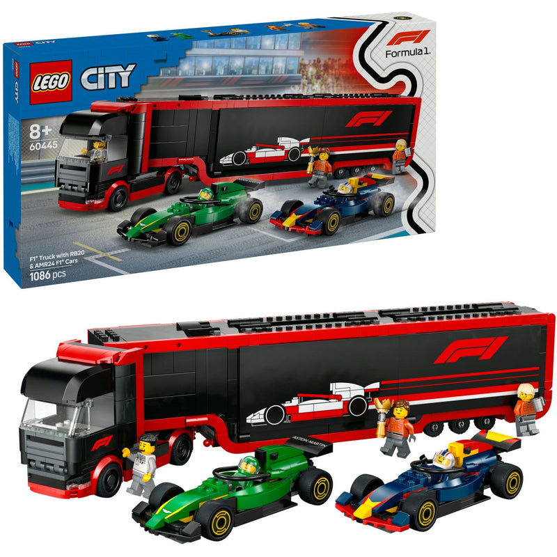 Camion LEGO LEGO CITY 60445 F1 avec des voitures RB20 et AMR24 F1