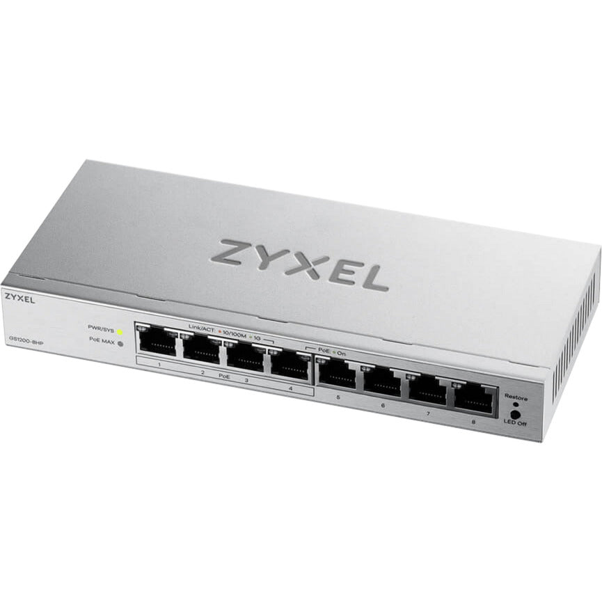 Commutateur géré Web Zyxel GBE PoE à 8 ports (gris)