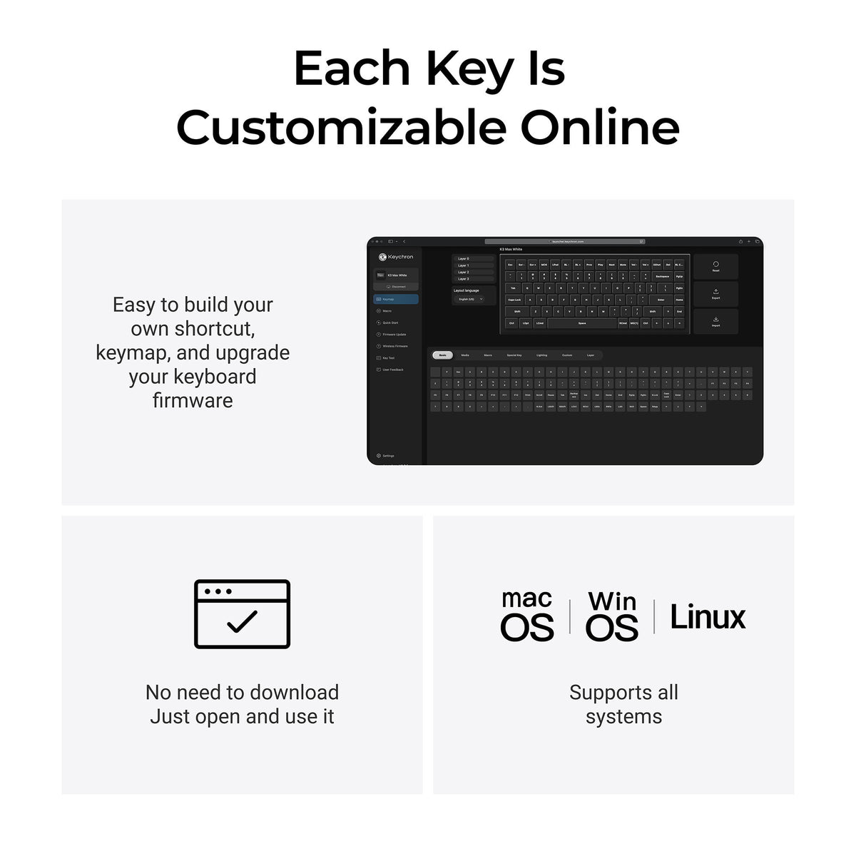 Clavier mécanique RVB Keychron k3 max-h1w tout bois édition spéciale (couleur bois, disposition américaine (qwerty), rouge lait pom, 75 %, LED RVB, pbt double-shot, échange à chaud, 2,4 GHz | Bluetooth 5.1 | USB-C)