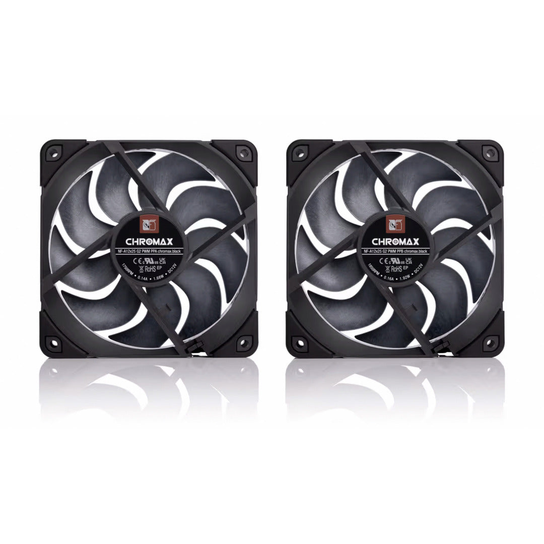 Noctua nf-a12x25 g2 pwm sx2-pp chromax.black ventilateurs de boîtier (noir, 2 pièces, 120 x 120 x 25 mm)