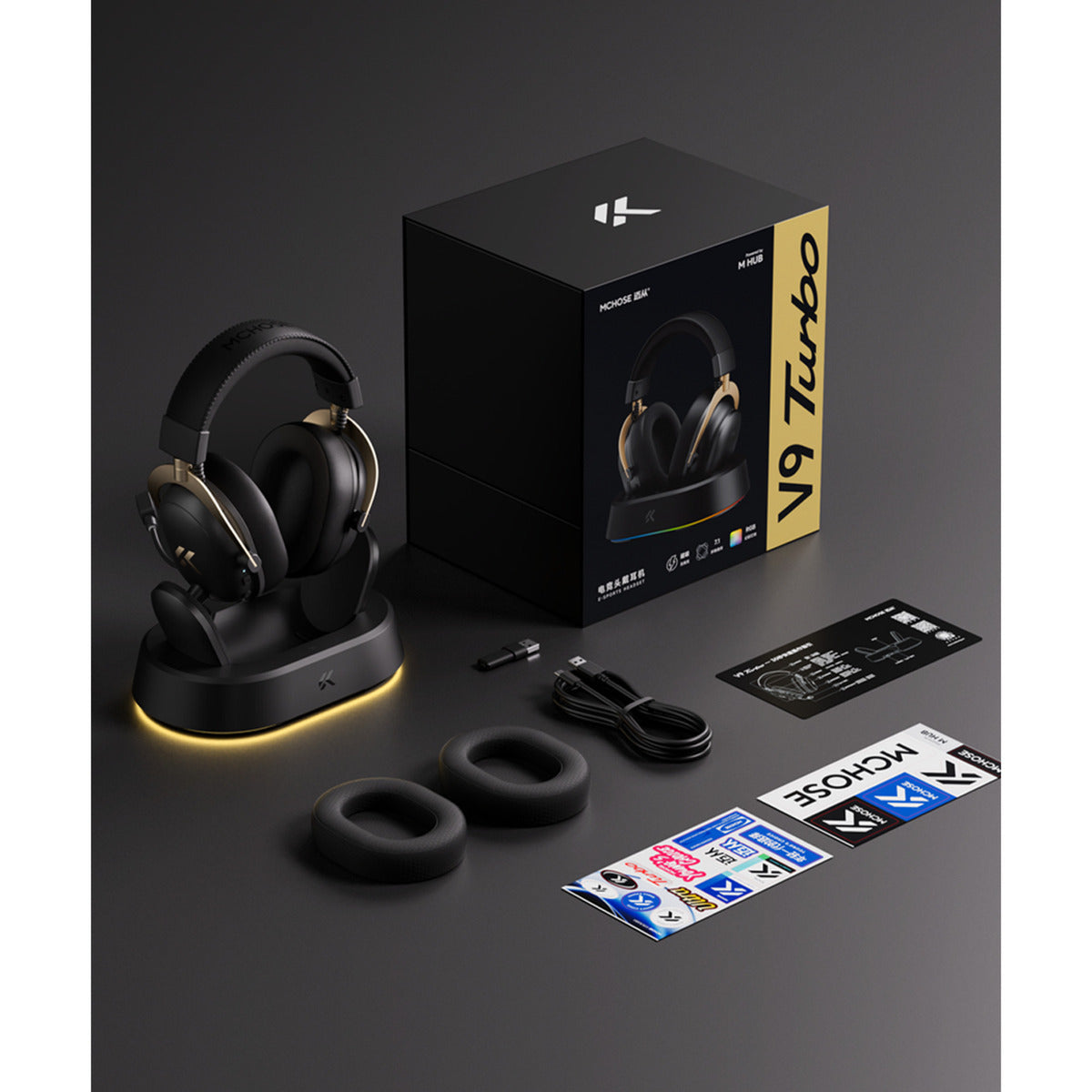 Mchose V9 Turbo+ Casque de jeu supra-auriculaire magnétique sans fil (rouge, Nintendo Switch, Playstation 4, Playstation 5, mobile, PC, Bluetooth USB 2,4 G)